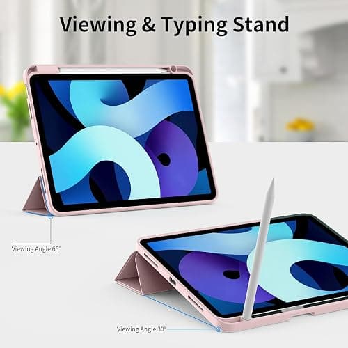 KenKe Case for iPad Air 11 Inch M3/M2 (2025, 2024), iPad Air 5th/4th Generation (2022/2020 10.9-Inch) with Pencil Holder, Slim Protective Smart Cover with Trifold Stand and Auto Sleep/Wake, Pink - Pink thumbnail 6