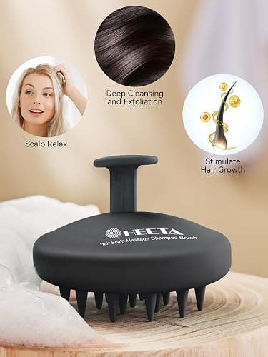 HEETA Scalp Massager Hair Growth, Scalp Scrubber with Soft Bristles, Integrated Silicone Design, Exfoliator for Dandruff Removal & Relaxation, Shampoo Brush Fit Wet Dry Hair Use, Black thumbnail 5