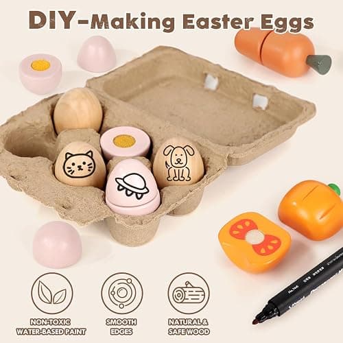 Lehoo Castle Wooden Play Food Sets for Kids Kitchen, Food Toys for Toddlers 3+ Year Old, Pretend Food Play Kitchen Accessories, Cutting Fruits Vegetables Toys, Gift for Boys Girls thumbnail 2