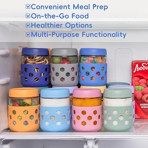 Gemice 6-Pack 16oz Glass Mason Jars with Silicone Sleeves, Airtight BPA-Free Overnight Oats Containers with Lids, Dishwasher Safe Leak-Proof Meal Prep Jars for Chia Pudding, Yogurt, Snacks thumbnail 8