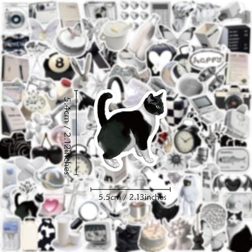 100pcs Aesthetic Stickers | Y2K Retro Sticker | Cool 2000s Cyber Trendy Stickers for Water Bottle Laptop Guitar Skateboard | Vinyl Stickers for Girls Teens Adults (Black, White, Silver) thumbnail 3
