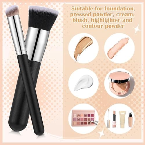 6Pcs Foundation Brush for Liquid Makeup,Liquid Foundation Brush with Makeup Sponge and Powder Puff for Foundation, Powder, Blush, and Concealer(Black) thumbnail 4