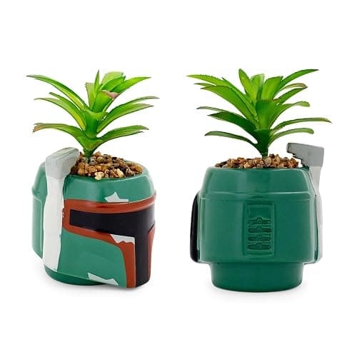 Star Wars Boba Fett Helmet 3-Inch Ceramic Planter with Artificial Succulent | Small Flower Pot, Faux Indoor Plant for Desk Shelf, Trinket Tray | Cute Home Decor Gifts and Collectibles thumbnail 3