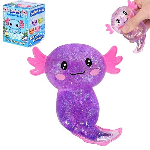 Axolotl Squishy Stress Ball, Soft TPR Slow Rising Squeeze Toy, Cute Axolotl Fidget Toy for Stress Relief, Anxiety Calming Sensory Toy for Kids Adults(Purple Long Tail Axolotl) - Image 1