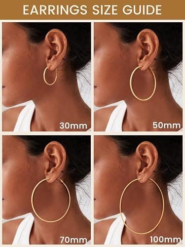 KeyStyle Gold Hoop Earrings for Women, Stainless Steel Hoops Earring Lightweight Loops, 2 mm Thick Hypoallergenic Circle Endless Thin Hoop (20/30/40/50/60/70/80/90/mm) thumbnail 7