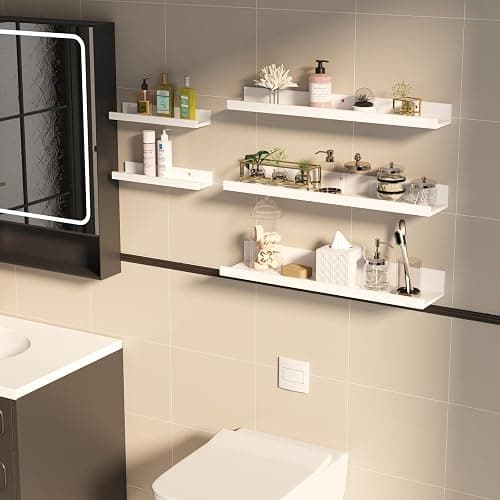 Giftgarden 24 Inch Wall Mounted Floating Shelves Set of 5, White Wood Wall Shelves for Bathroom, Bedroom, Kitchen, Living Room Storage and Decoration, Wooden Picture Ledge thumbnail 6