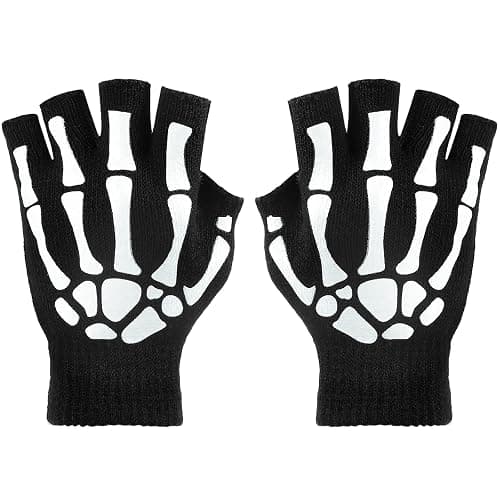 Tatuo 3 Pairs Skeleton Fingerless Glove Glow in the Dark Glove for Kid Adult Halloween(Large) - Image 1