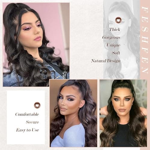 FESHFEN Pferdeschwanz Haarteil Haarverlängerung mit Kordelzug Pferdeschwanz Verlängerung Synthetik Wellig Locken Haarteil Natürliches Schwarz Ponytail Extension für Frauen 60cm thumbnail 4