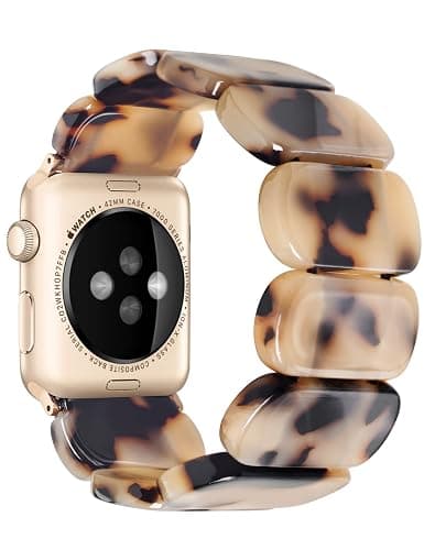 Heesch Tortoise Stretchy Watch Band Compatible with Apple Watch Serise Ultra/SE/8/7/6/5/4/3/2/1, Resin Cute Watch Strap Wristband for iWatch Bracelet for Women Men Girls, 38/40/41mm, 42/44/45/46/49mm, Oval Version thumbnail 5