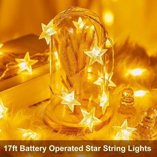 Minetom Star String Lights Battery Operated - 17 ft 50 LED Star Fairy String Lights with Timer, Waterproof for Indoor Bedroom Tent Loft Bed Patio Party Wedding Decor, Warm White thumbnail 6