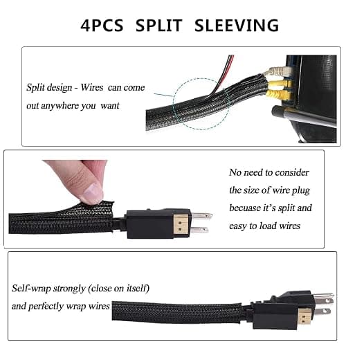 Cord Management Organizer Kit 4 Cable Sleeve split 192PCS Cable Management | 41Self Adhesive Cable Clips Holder, 10pcs and 2 Roll Self Adhesive tie ,100 Fastening Cable Ties, for TV Office Car Desk Home thumbnail 4