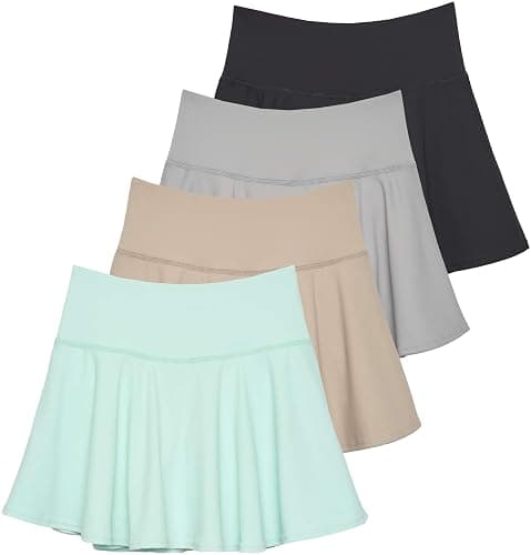 Real Essentials 4 Pack: Women’s Skater Pleated Tennis Skort - Skirt with Shorts Pockets Athletic Golf Workout (Plus) - Image 1