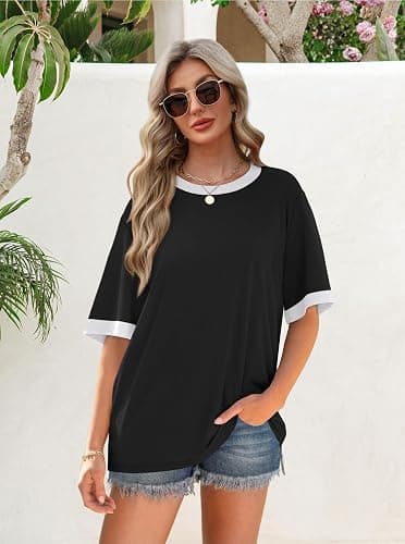 OFEEFAN Summer Tops for Women 2025 Short Sleeve Shirts Dressy Casual Crew Neck Tshirts Fashion thumbnail 2