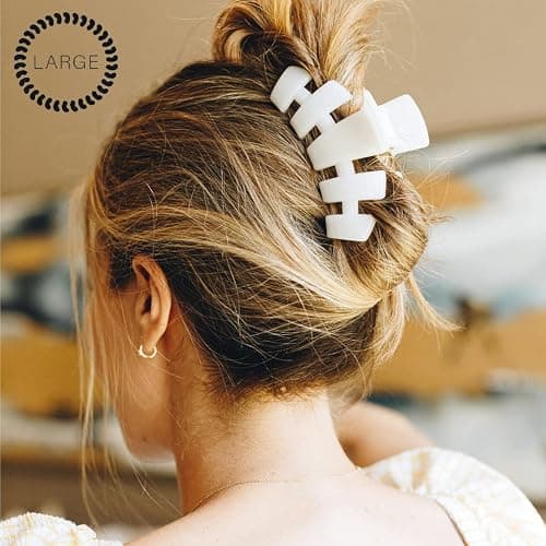 TELETIES - Large Hair Clip - Strong Grip, Bendable Teeth, Comfortable Curved Design - Ideal for Thick Hair - For All Hair Textures - Coconut White thumbnail 4