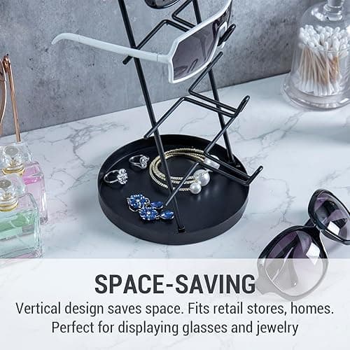 MyGift Modern Black Metal 5-Tier Sunglasses Display Stand with Jewelry Tray, Retail Eyewear Holder thumbnail 6