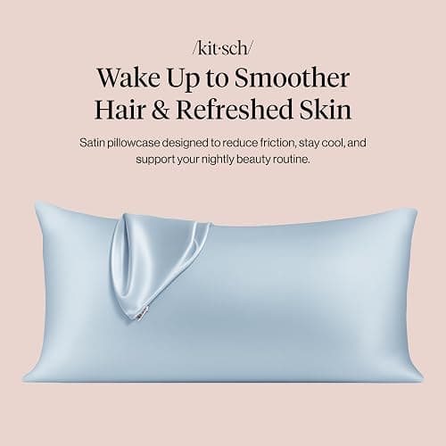 Kitsch Satin Pillowcase, Softer Than Silk Pillow Cases King, Cooling Pillow Covers, Satin Pillowcase with Zipper for Hair, Skin & Quality Sleep, Wrinkle-Free & Smooth, King Size 19"x36", Haze Blue thumbnail 3
