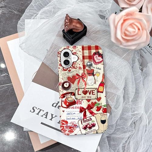 DAIZAG Case Compatible with iPhone 16, [Compatible with MagSafe],Shockproof Protective Phone Case for Girl Women - Red Love Heart Retro Collage thumbnail 6