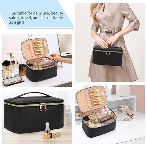OCHEAL Makeup Bag, Portable Cosmetic Bag Black Make up Case Toiletry Bag | Large Capacity Travel Makeup Case Organizer for Women Toiletry Bag for Girls Traveling With Handle and Divider thumbnail 6