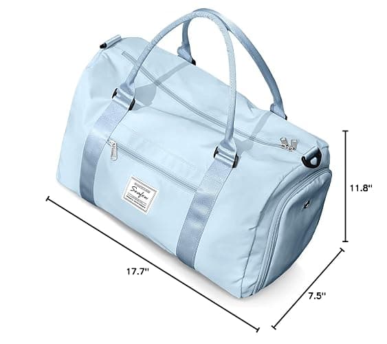 Gym Bag for Women Men with Shoes Compartment,Sports Duffle Bag Personal item travel Duffel Bags Tote Bag Small Carry on Weekender Overnight Bag Workout Dance Bag Hospital Holdalls Light Blue thumbnail 2