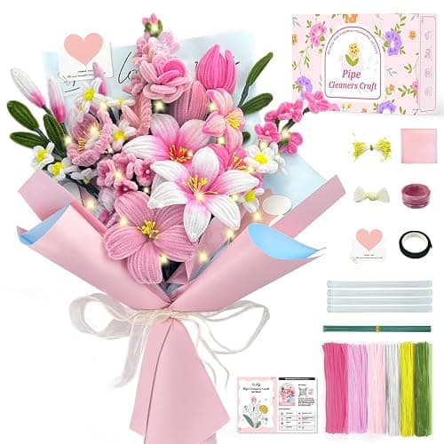 Pfeifenreiniger Blumen Set, 500 Stück Pfeifenputzer zum Basteln Blumen, Kinder Basteln Geschenk Mädchen 6 7 8 9 10 12+ Jahr und Erwachsene, zum Geburtstag Weihnachtsdeko - Image 1