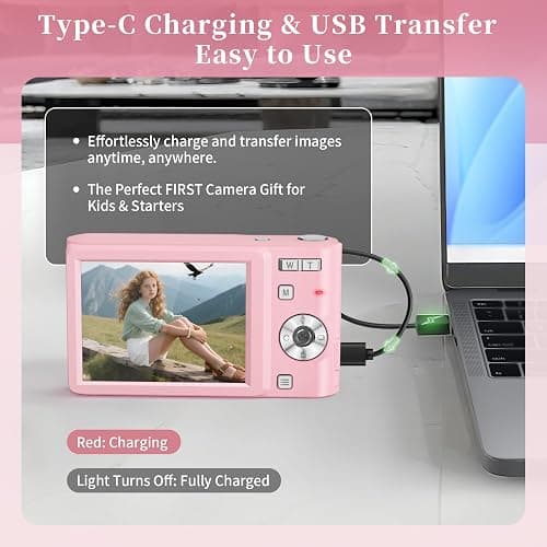 Digital Camera 4K for Kids: 50MP Pink Camera for Photography -16X Zoom Anti-Shake, Date Stamp- Christmas Birthday Gifts for Girls- Compact Camera for 6 7 8 9 10 Year & Up Old Boy Girls thumbnail 7