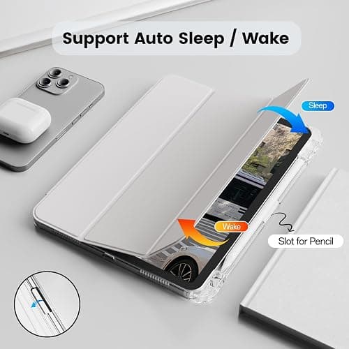 ZOYU Case for iPad Air 13 Inch Case M4/M3/M2 (2026/2025/2024), Pro 12.9 Inch (6th/5th Gen, 2022/2021) with Pencil Holder, Clear Transparent Back Cover, Support Auto Wake/Sleep &Touch ID, Light Grey thumbnail 8
