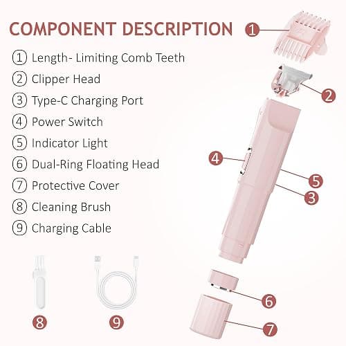 Depilatore Bikini per Donne - Rasoio Elettrico a Doppia Testa 2 in 1 - Rimozione Sicura dei Peli su Corpo, Viso, Mento, Parte Pubica, Ascelle e Gambe, Ricaricabile USB（Non impermeabile） thumbnail 3