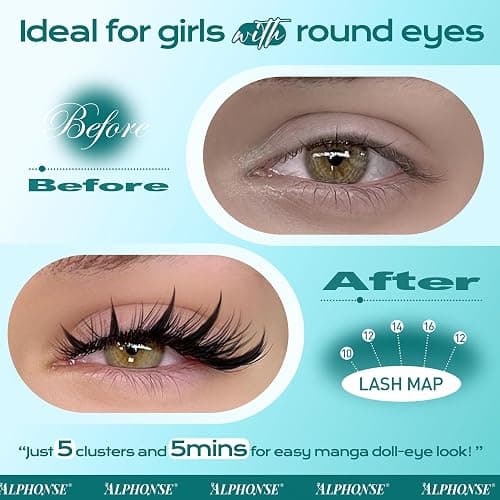 Fairy Lash Clusters Kit Manga Eyelash Clusters Wispy DIY Lash Extension Kit Anime Cluster Lashes 10-16mm Cluster Eyelash Extensions C-Curly Individual Lashes Kit with Bond & Seal, Tweezers by ALPHONSE thumbnail 5