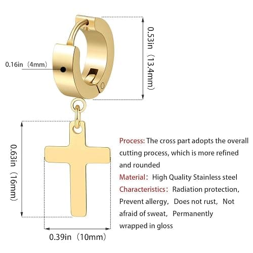 TXPFF Men Women Stainless Steel Cross Earrings Set Dangle Hinged Earrings of Dangle Hinged Earrings Cross hoop Earrings thumbnail 2