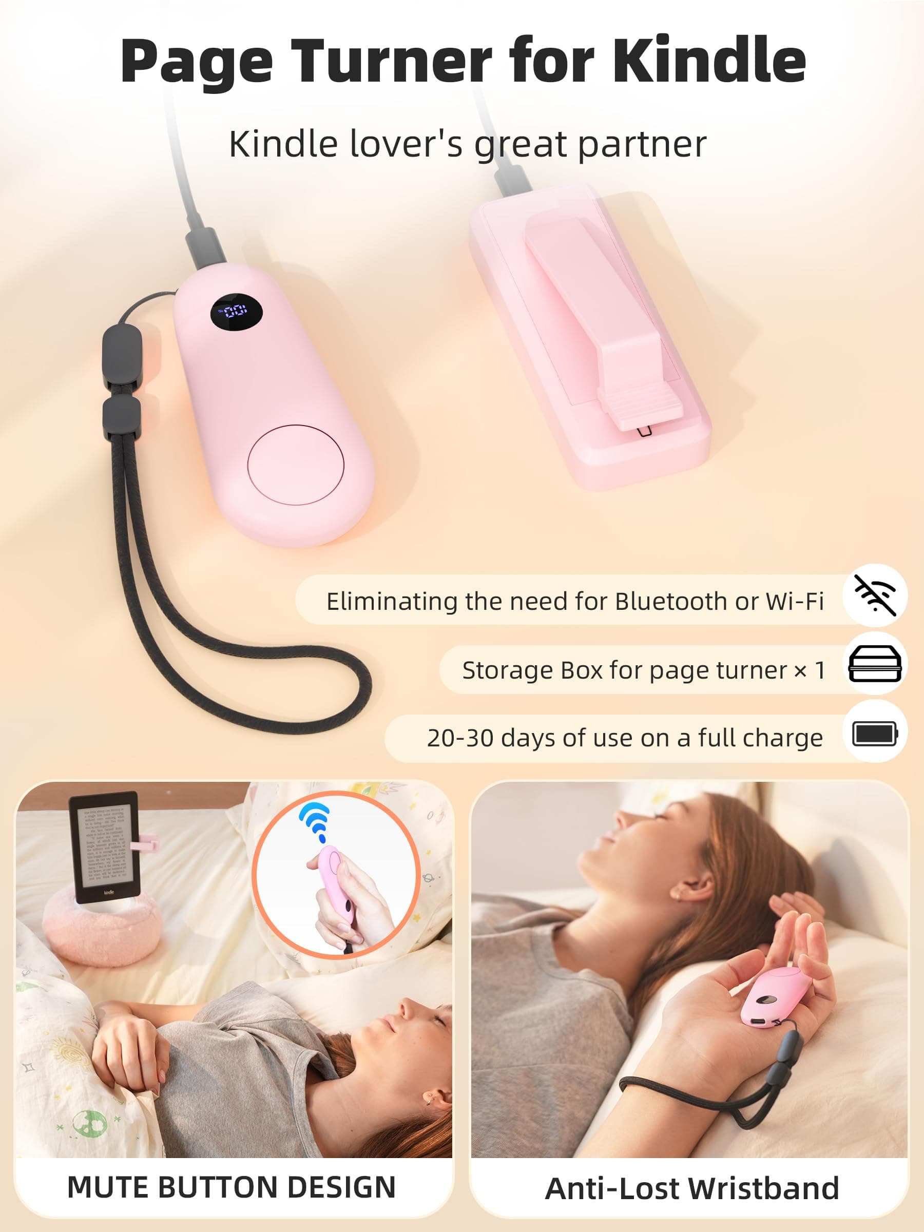 Magnetic Kindle Holder with Page Turner, Cozy Pillow Kindle Stand for Reading, 360° Adjustable Phone Holder for Bed, Small Bowl for Tablet Stand with Stable Suction Base (Pink) thumbnail 2