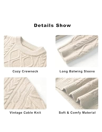 Vamtac Oversized Cable Knit Sweater Solid Long Sleeve Knitted Casual Vintage Pullover Sweaters Unisex Crewneck Top thumbnail 3