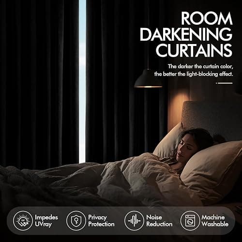 ANRODUO Black Velvet Curtains 45 Inches Long Blackout Thermal Insulated Soundproof Curtain Privacy Room Darkening Curtains Grommet Window Drapes for Bedroom Living Room 42 x 45 Inch Set of 2 thumbnail 5