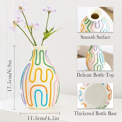 COTYNI Colored Lines Flower Vase for Modern Home Decor, Cute Vase for Decor, Unique Small Vase for Centerpieces, Modern Vase for Unique Home/Livingroom/Office Accent (1 Pack) thumbnail 2