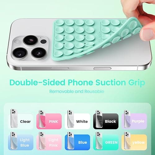 Klearlook Silicone Suction Cup Phone Case Mount Double Sided, Sticky Phone Grip for 6.1-7.2 inch Phones, Phone Accessories Hands-Free Strong Grip Holder for Selfies and Videos, Light Green thumbnail 4