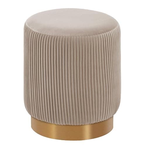 DUHOME Modern Round Velvet Ottoman Footrest Vanity Stool Khaki - Image 1