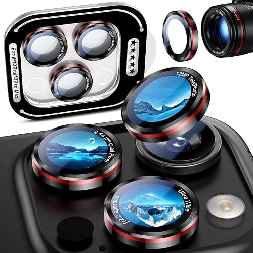 Uyiton for iPhone 13 Pro Max/13 Pro Camera Lens Protector - [2025 Design] Military-Grade Tempered Glass Metal Camera Cover, Outdoor/Travel/Daily Use, Black+Red - Image 1
