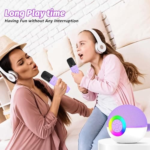 goopow Mini Karaoke Machine Speaker for Kids Adults, Portable Bluetooth Microphone Song Toys with LED Light, Best Chritmas Birthday Festival Gift for 3 4 5 6 7 8+ Year Old Girls Boys (Purple-2MIC) thumbnail 7
