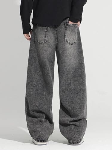 DFGIGT Men's Baggy Hip Hop Jeans Wide Leg Skater Denim Pants Casual Loose Fit Long Trousers Streetwear thumbnail 4