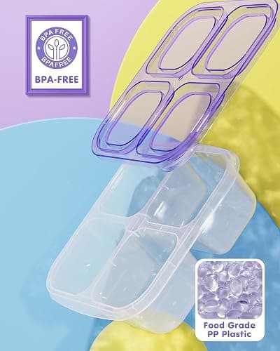 Canfanni 5 Pcs Bento Snack Containers, Reusable 4 Compartment Divided Food Storage Containers, Divided Lunchable Container for School, Work and Travel (All Transparent) thumbnail 5