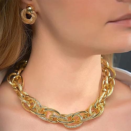 IFKM 36 PC Gold Plated Jewelry Set with 4 Necklace, 11 Bracelet, 7 Ear Cuffs Earring, 14 Knuckle Rings for Women Girls Valentine Anniversary Birthday Friendship Gift thumbnail 7