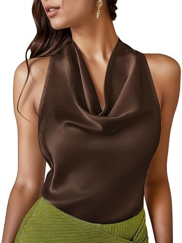 LAOTEPO Cowl Neck Halter Tops for Women Silk Satin Going Out Tank Top Trendy Summer Camisole Business Casual Blouses Outfits - Image 1