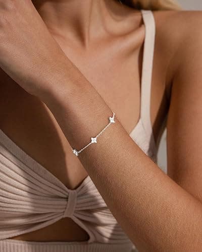 FUNEIA Dainty Silver Gold Bracelets for Women Trendy Non Tarnish 14K Gold Plated Waterproof Diamond Bracelets Cute Stackable Heart Butterfly Clover Cross Evil Eye Charm Bracelet Stack Jewelry Gifts thumbnail 8