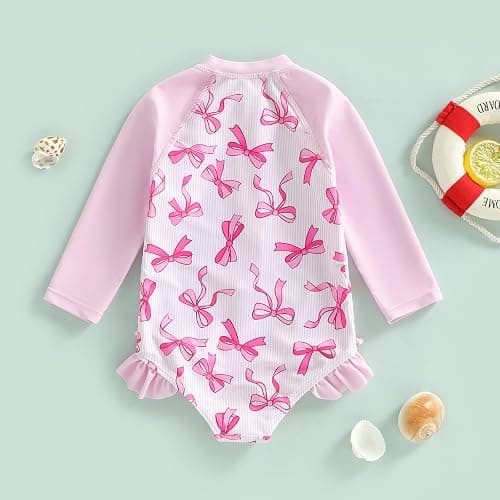 kacubwyy Toddler Girls Swimsuit Rash Guard Long Sleeve Baby Girl Bathing Suit One Piece Swimwear Little Kids Beach Outfit thumbnail 4