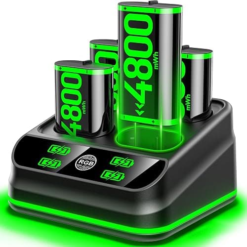 Rysker 4x4800mWh Rechargeable Battery Pack for Xbox with Charger, Controller Batteries Pack with Charging Station for Xbox One/S/X/Elite Controllers, Xbox Charger Dock with USB-C Cbale - Image 1