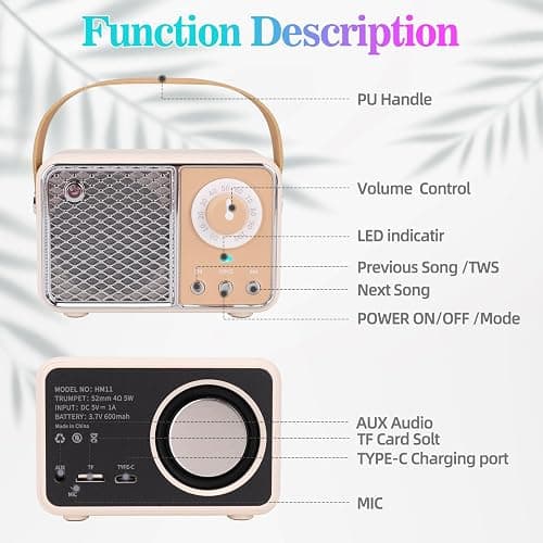 Dosmix Retro Bluetooth Speaker, Vintage Decor, Wireless Bluetooth Speakers, Cute Old Fashion Style for Kitchen Desk Bedroom Office Party Outdoor Kawaii Accessories (Smoke Green) thumbnail 4