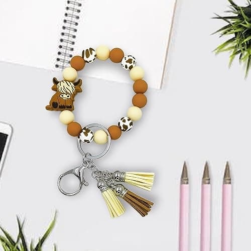SHINYHARBOR Silicone Beaded Wristlet Keychain Bracelet,Key Wrist Keychains for Women Mom Teachers Best Friend thumbnail 3