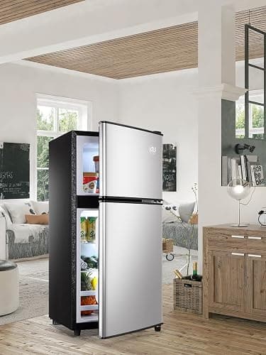 KRIB BLING 3.5 Cu.ft Refrigerators with Freezer, Fridge with 7 Level Temp Adjustable Thermostat, Fridge for Apartment, Office, Basement, Silver thumbnail 2