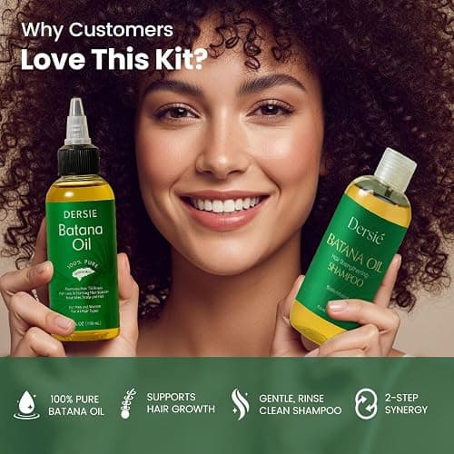 Dersie Batana Oil Hair Care Routine Set – Foundational Oil & Shampoo Steps – 100% Pure & Sourced from Honduras – Nourishes Scalp – For Dry, Damaged, Curly, Coily & Straight Hair thumbnail 4