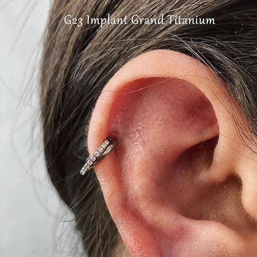 VOJO G23 Titanium 16G Cartilage Septum Hoop Piercing Jewelry Double Row Plated CZ Beads Conch Nose Rings Tragus for Women Men thumbnail 7