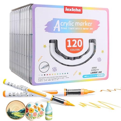 LEXICHA 120 Vivid Colors Acrylic Paint Markers with Portable Storage Case, Soft Brush Tip Acrylic Markers Set, Paint Markers for Canvas, Wood, Rocks, Fabric, Glass, DIY Crafts Art Supplies for Kids - Image 1